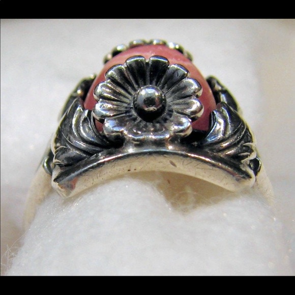 Vintage DANISH N.E. Pink rhodochrosite floral ring - Picture 5 of 7